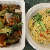 Soy Chik’n with Mixed Vegetables and Veggie Fried Rice  at Uncle Lim's Kitchen in Wilmington