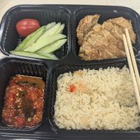 Roasted Chicken rice with their delicious chilli  at 121 Vegetarian in Central Singapore