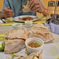 Pita bread with falafel and fresh veggies at El Milenio in Tepoztlan