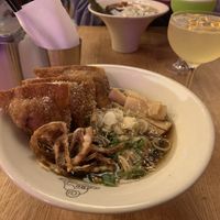 Fried gyoza shoyu ramen and sake cocktaill  at Ramen People - Nadwiślańska in Krakow
