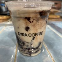 Iced hot chocolate before stirring   at Syra Coffee in San Sebastian