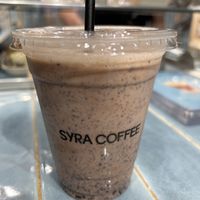 Iced hot chocolate after stirring   at Syra Coffee in San Sebastian