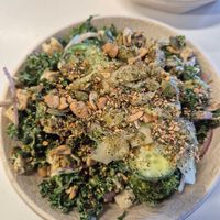 Green dream $15.90 (sub in roasted tofu, kale, spicy broccoli, cucumber, edamame, red onion, pickled ginger, umami cashew crunch, and thai green goddess dressing) at Fishbowl - 275 Kent in Sydney