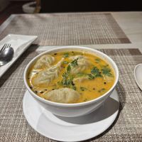 Hot and spicy Momo soup  at Himalayan Vegan Restaurant in Kathmandu