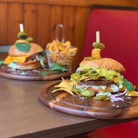 Vegan burger menu with chese and nachos hmmm.. at Express Pizza in Copenhagen