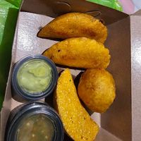 Empanadas and potato ball at Shottas Medellin Vegan Food in Medellin
