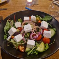 Greek salad starter with vegan cheese at The Balavil Hotel in Newtonmore
