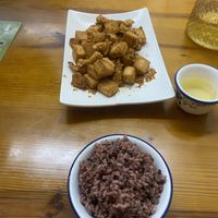Sat and pepper tofu with purple rice  at Vidatang Vegetarian Restaurant - 一道汤素食馆 in Haikou