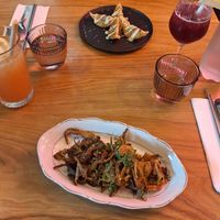 Mushroom salad and gyozas at Chawp Shop in Rennes
