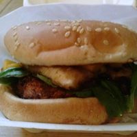 Jerk burger at Organix Vegan Deli in Los Angeles