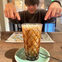 iced caramel latte macchiato with soy milkk  at VV in Cincinnati