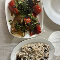 Eggplant with spices and rice with mushrooms  at Golden Lion - ოქროს ლომი in Sighnaghi