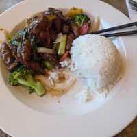 Orange "chicken" lunch plate. at Moonlight Cafe in Seattle