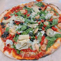 Tuscan Sun pizza with vegan cheesee  at The Red Grape in Sonoma