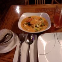 Vegetarian curry with (small bowl of) rice at Siam Thai Restaurant in Victoria