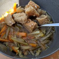 Miso soup + chosen grain (bread) at Sopa - Boronat in Barcelona