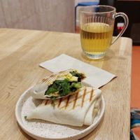 Tofu scramble wrap, verbena infusion at SOA Champs-de-Mars in Paris