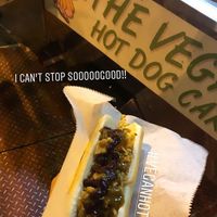 The holiday hot dog at The Vegan Hot Dog Cart in Orlando