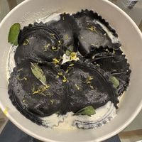 Charcoal ravioli with truffle and mushrooms  at 26KG in Barcelona