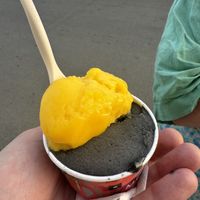 Charcoal and lemon and mandarin orange ice cream   at Moritz Eis in Perast