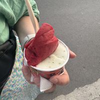 Raspberry and lime mint ice cream   at Moritz Eis in Perast