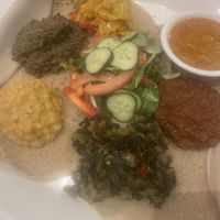Food all vegan! Recommend platter as get a bit of everything.  at Abyssinia Ethiopian Restaurant in Toronto