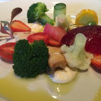 Fresh fruit & veg appetiser with house style home made soy yoghurt! Yum!! at HAZE in Fukuoka