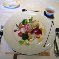 Fresh fruit & veg appetiser with house style home made soy yoghurt! Yum!! at HAZE in Fukuoka