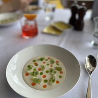 Chilled almond soup  at Otto Ristorante in Sydney