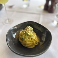 Saffron linguine with zucchini and pine nuts  at Otto Ristorante in Sydney