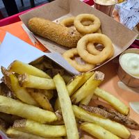 Fies kroket and onion rings at Fries and More  in Brussels