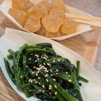 Marinated spinach and mochi at Veg-An in Central Singapore