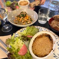 Galette to share and an aubergine lasagne eachh  at Cocotero in Marseille