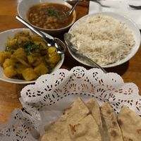 Main course. Lots of food (the angle of the pic does not do it justice)    at Monsoon Indian Cuisine in Hampton