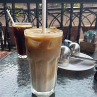 Coffee with oat milk (and black coffee)  at Himalayan Java  in Kathmandu