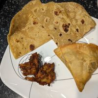 Roti, Pakora, Samosa (all vegan) at Base Camp in Ann Arbor