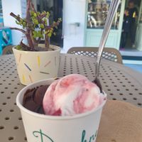 Chocolate and yoghurt vegan ice cream at Daphne's in Patmos