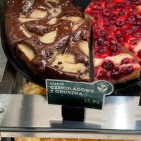Pear and chocolate cake (labeled “suitable for vegans”) at Starbucks - Warsaw Central Station in Warsaw