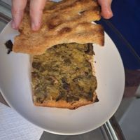 Leek focaccia at MLRT Sourdough Bakery in Thessaloniki