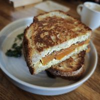 Sando with butter squash and vegan ricotta cream at Bean's Café in East London