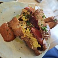 Croissant with scrambled tofu at Bean's Café in East London