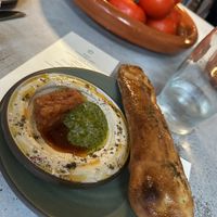 Focaccia and hummus  at SHŌSH in New York City