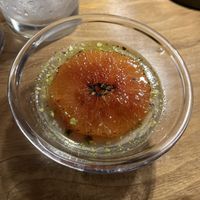 Blood orange topped malabi  at SHŌSH in New York City