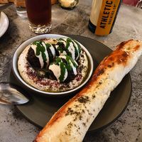 Happy Hour special falafel, hummus and just look at that bread! It was all delicious at SHŌSH in New York City