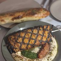 Shawarma: celeriac, hummus, meshwiysh za’atar, zhough at SHŌSH in New York City