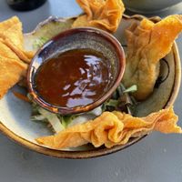 Wantan starter with sweet spicy saucee  at Bödhi in Leipzig
