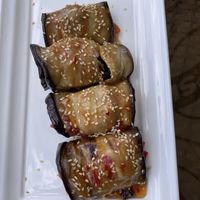 Eggplant Rolls with cream cheese & sweet-sour saucee  at Chinor Terrace Mangal in Bukhara
