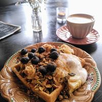 Belgian waffles at Frøken Mandag in Gjoevik