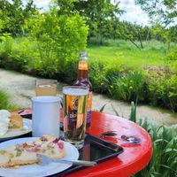 Vegan rhubarb cheesecake (in the front) at Café Harmshof in Jork