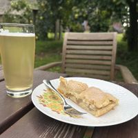 Pear tart and quince schorle   at Café Harmshof in Jork